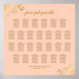 26 Tabelle Hochzeitskarten Korallenpfirsich & Gold Poster