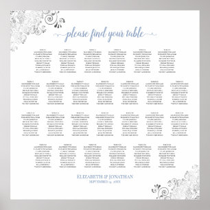 26 Tabelle Hochzeitssitzkarte blau auf Weiß Poster
