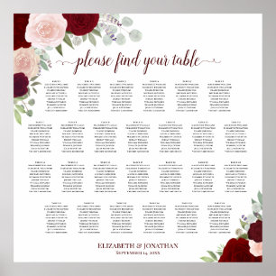 26 Tabelle Rosa und Rosa Hochzeitstabelle Poster