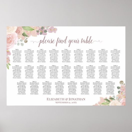 26 Tabelle Rustikal rosa Rosen Hochzeitstabelle Poster (Vorne)
