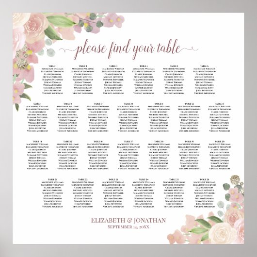 26 Tabelle Rustikal rosa Rosen Hochzeitstabelle Poster (Vorne)