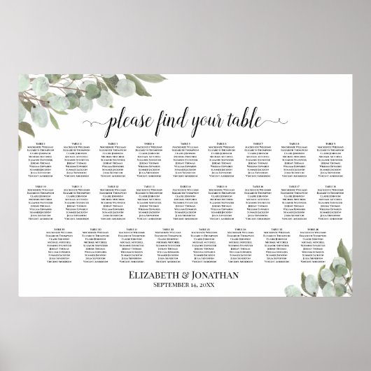 26 Tabelle Rustikale Eukalyptus Hochzeitstabelle Poster (Vorne)