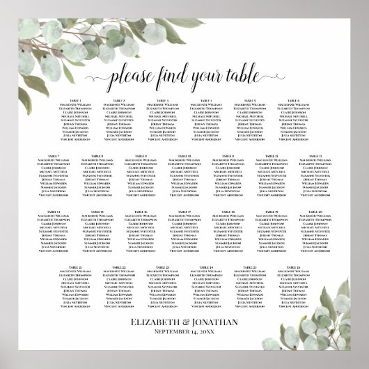 26 Tabelle Rustikale Eukalyptus Hochzeitstabelle Poster (Vorne)