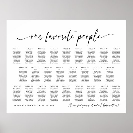 26 Tabellen Unsere Lieblings-Sitzplan Poster (Vorne)