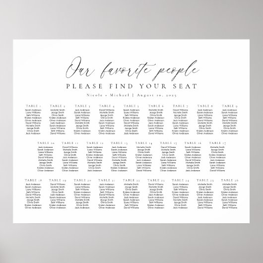 26 Tabellen Unsere Lieblings-Sitzplan Poster (Vorne)