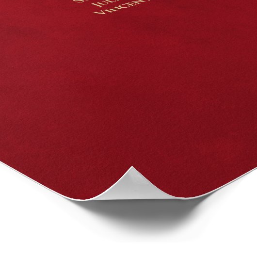 26 Table Gold Frills auf Red Wedding Seating Chart Poster (Ecke)