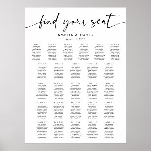 26 Tische finden Ihre Sitzkarte Poster (Vorne)