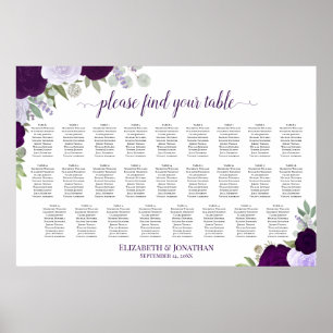 26 Tische Lila Boho Rosen Hochzeits-Sitzplan Poster