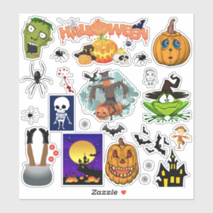 26er Halloween Mischset Spinne Zombie Hexe Aufkleber