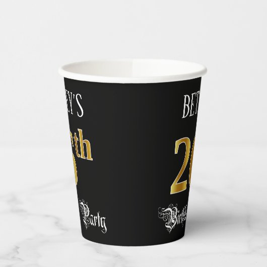 26th Birthday Party — Fancy Script, Faux Gold Look Pappbecher (Links)