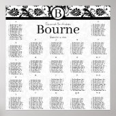 270 - 300 Gäste Black Damask Seating Chart Poster (Vorne)