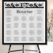 270 - 300 Gäste Black Damask Seating Chart Poster