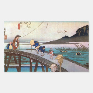 27. 掛 川 宿, 広 Kakegawa-juku, Hiroshige, Ukiyo-e Rechteckiger Aufkleber