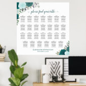 27 Aquamarine Rose Elegante Hochzeitssitzkarte Poster (Heimbüro)