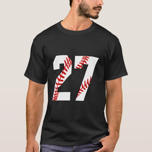 27 Baseball Laces Baseball Mom Jersey Number 27 T-Shirt (Vorderseite)