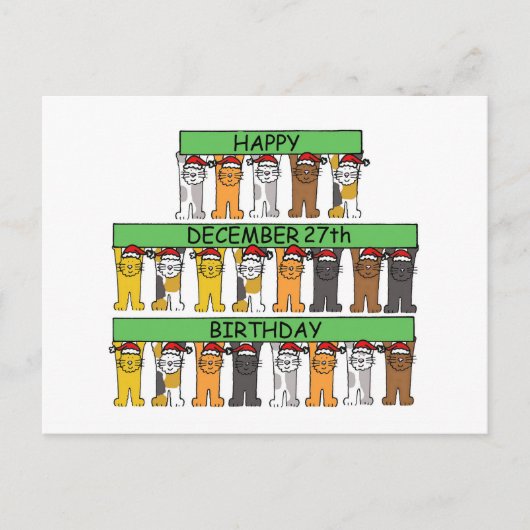 27. Dezember Geburtstag Cartoon Katzen. Postkarte (Vorderseite)