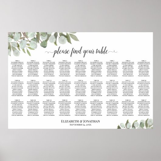 27 Eukalyptus-Blätter Hochzeitsdiagramm Poster (Vorne)