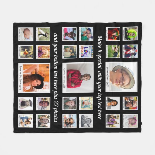 27 FotoCollage mit Text benutzerdefiniert Fleecedecke (Vorderseite (Horizontal))