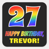 27. Geburtstag: Bold, Fun, Simple, Rainbow 27 Quadratischer Aufkleber (Vorderseite)