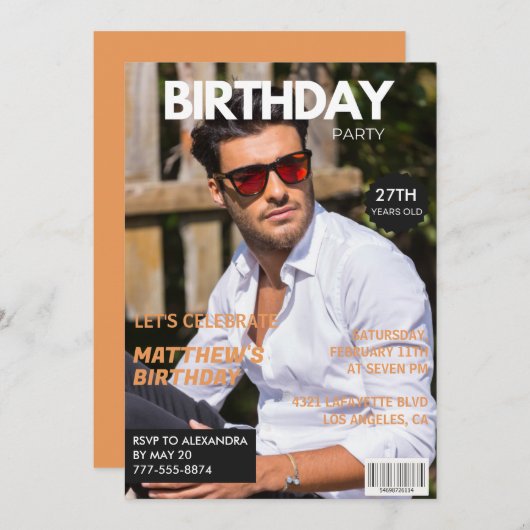 27. Geburtstag Einladungen für ihn Magazine Cover (Vorne/Hinten)
