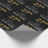 27. Geburtstag: Elegant, schwarz, Imitate Gold Loo Geschenkpapier (Ecke)