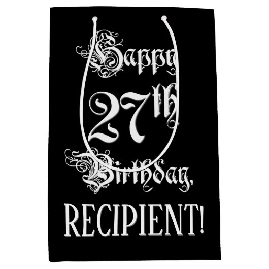 27. Geburtstag: Extravagant, elegant, Script + Ind Mittlere Geschenktüte (Vorderseite)