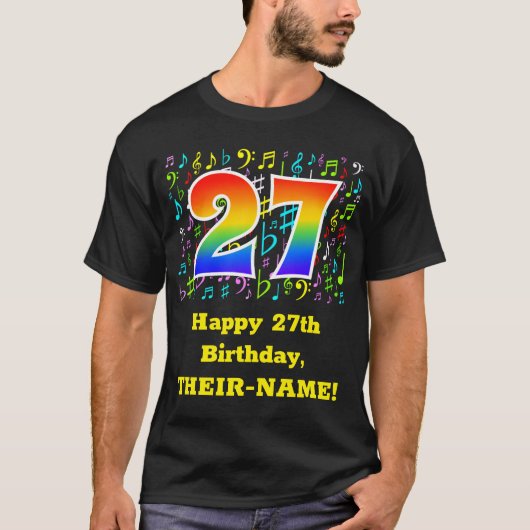 27. Geburtstag: Farbige Musiksymbole, Regenbogen 2 T-Shirt (Vorderseite)