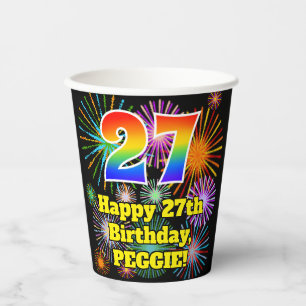 27. Geburtstag: Fun Fireworks Pattern + Regenbogen Pappbecher