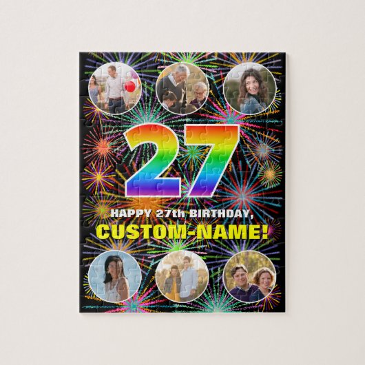 27. Geburtstag: Fun Rainbow #, Individuelle Name + Puzzle (Vertikal)