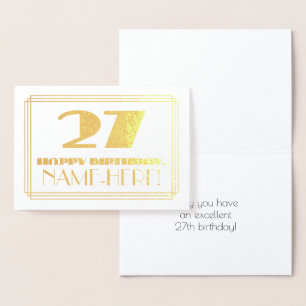 27. Geburtstag; Name + Art Deco Inspiriert Look "2 Folienkarte