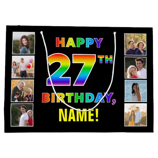 27. Geburtstag: Regenbogentext, benutzerdefinierte Große Geschenktüte (Rückseite)