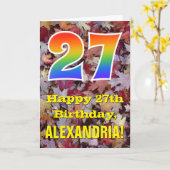 27. Geburtstag; Rustikale Herbstblätter; Regenboge Karte (Gelbe Blume)