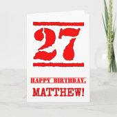 27. Geburtstag: Spaß, Red Rubber Briefmarke Inspir Karte (Vorderseite)