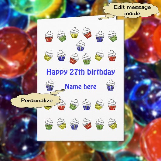 27. Geburtstagscupakes personalisierter Name Karte