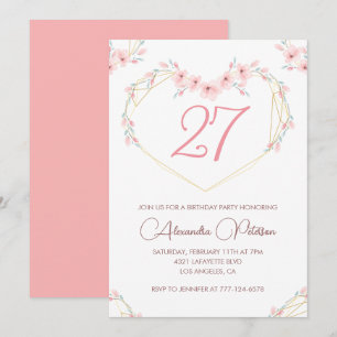 27. Geburtstagseinladungen Boho Floral Pink Einladung