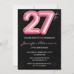 27. Geburtstagseinladungen Pink Balloon Glam Schwa Einladung