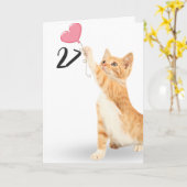 27. Geburtstagskatze mit Herzballon Karte (Gelbe Blume)