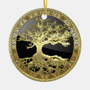 [27] Golden Celtic Tree of Life Keramikornament