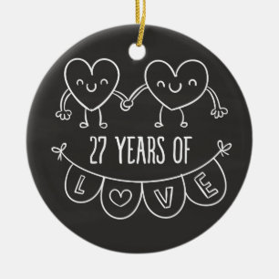 27. Jubiläum Geschenk Chalk Herzen Keramik Ornament