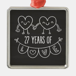 27. Jubiläum Geschenk Chalk Herzen Silbernes Ornament