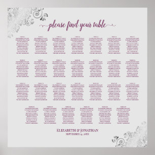 27 Tabelle Hochzeitskarte Magenta Pflaume & Grau Poster