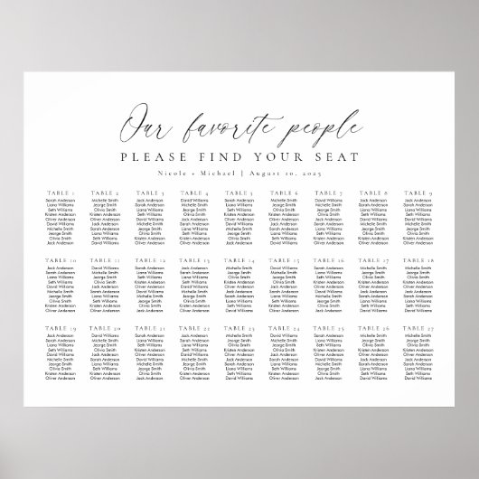 27 Tabellen Unsere Lieblings-Sitzplan Poster (Vorne)