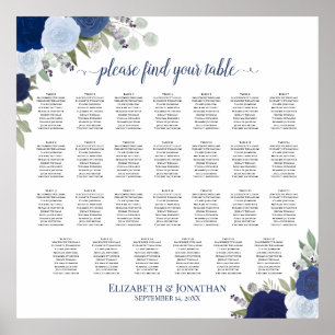 27 Table Blue Rose Elegante Hochzeitssessendiagram Poster