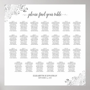 27 Table Silver Frills Wedding Seating Chart White Poster