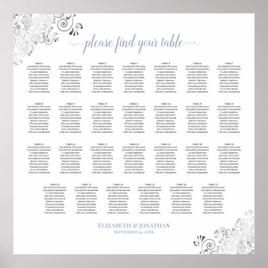 27 Tisch Frilly Wedding Seating Chart White & Blue Poster (Vorne)