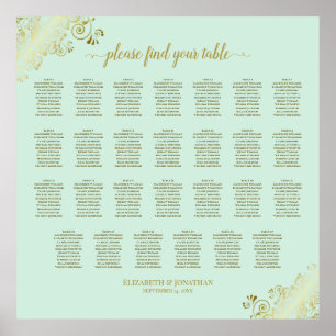 27 Tisch Hochzeitskarte Minze Grün & Gold Poster
