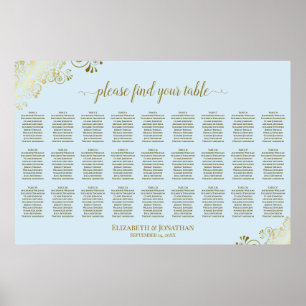 27 Tische Hochzeits-Sitzplan Puderblau & Gold Poster