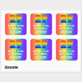 27th Birthday: Colorful, Fun Rainbow Pattern # 27 Quadratischer Aufkleber (Blatt)