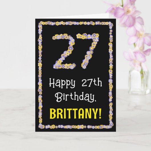 27th Birthday: Floral Flowers Number, Custom Name Karte (Orchidee)
