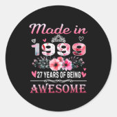 27th Birthday Made In 1999 27 Years Of Being Aweso Runder Aufkleber (Vorderseite)